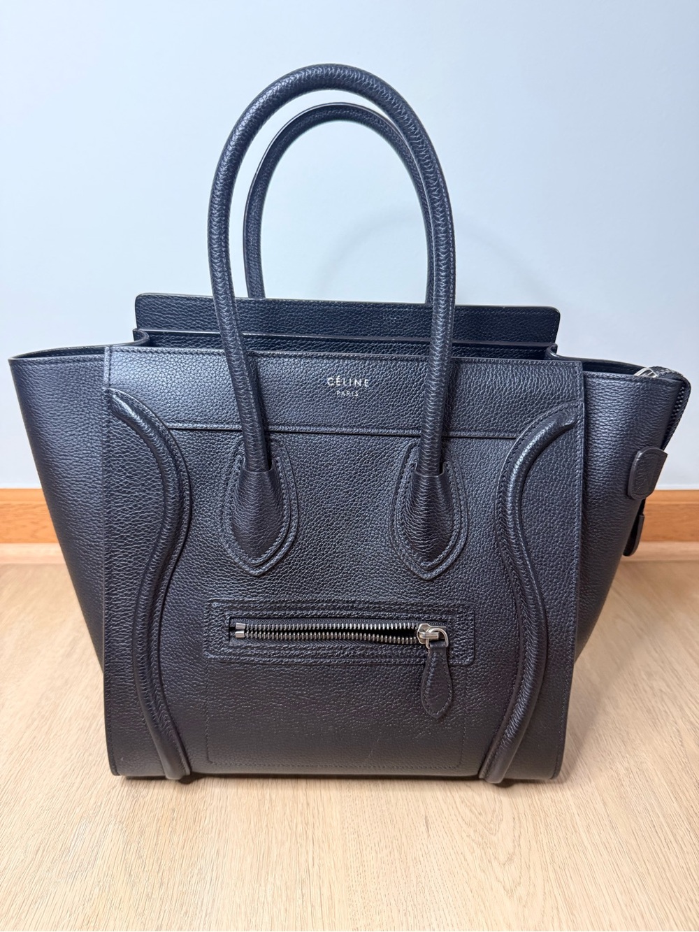 Quiet Luxury Celine Black Pebbled Leather Mini Luggage Satchel